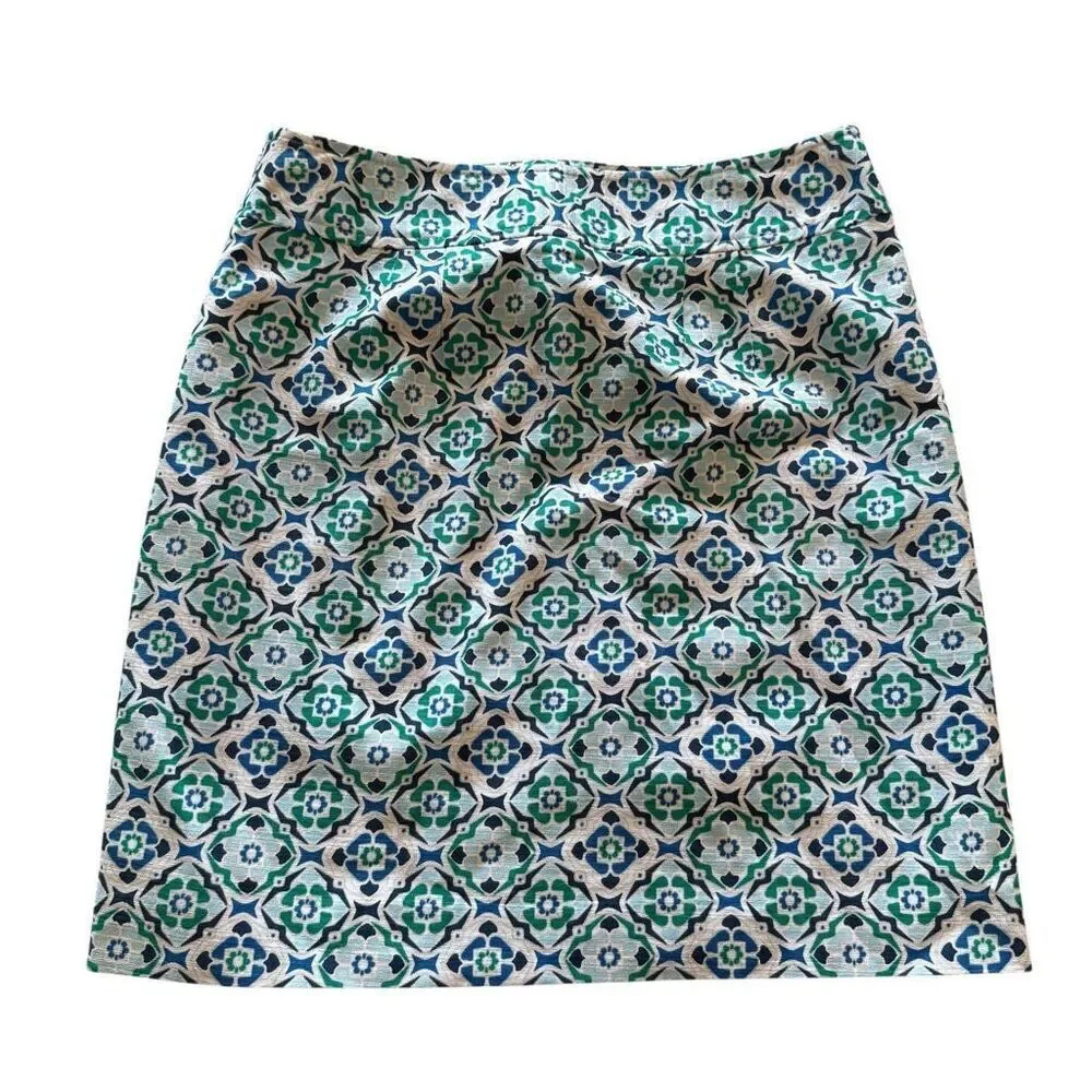 Ann Taylor size 6 geometric green blue print skirt - new with tags!